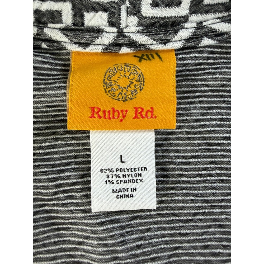 Ruby Rd Cardigan Womens Large Woven Jacquard Geometric Open Front Grey White NWT - Picture 5 of 7